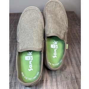 Sanuk Canvas Slip On Loafers Shoes Mens 7 Casual Comfort Walking Beige